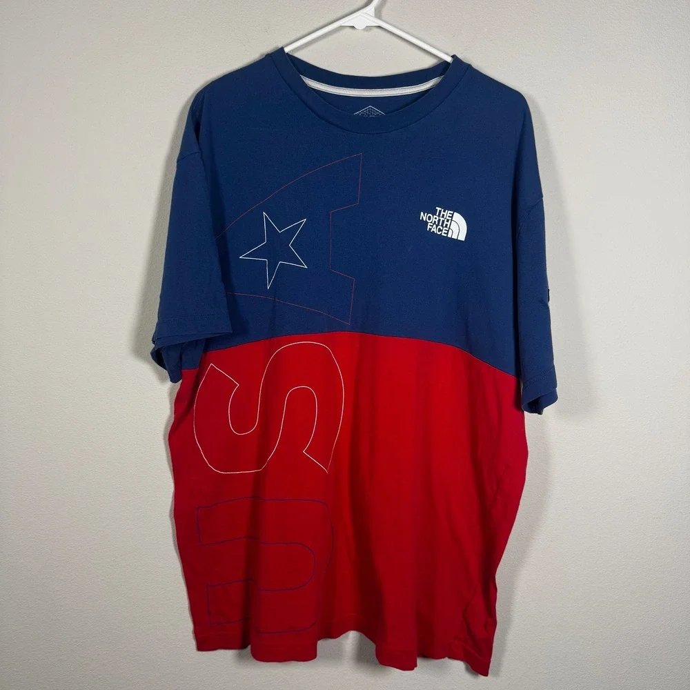 The North Face RU14 USA Olympic Team T-Shirt Mens XL Navy Red Colorblock Cotton